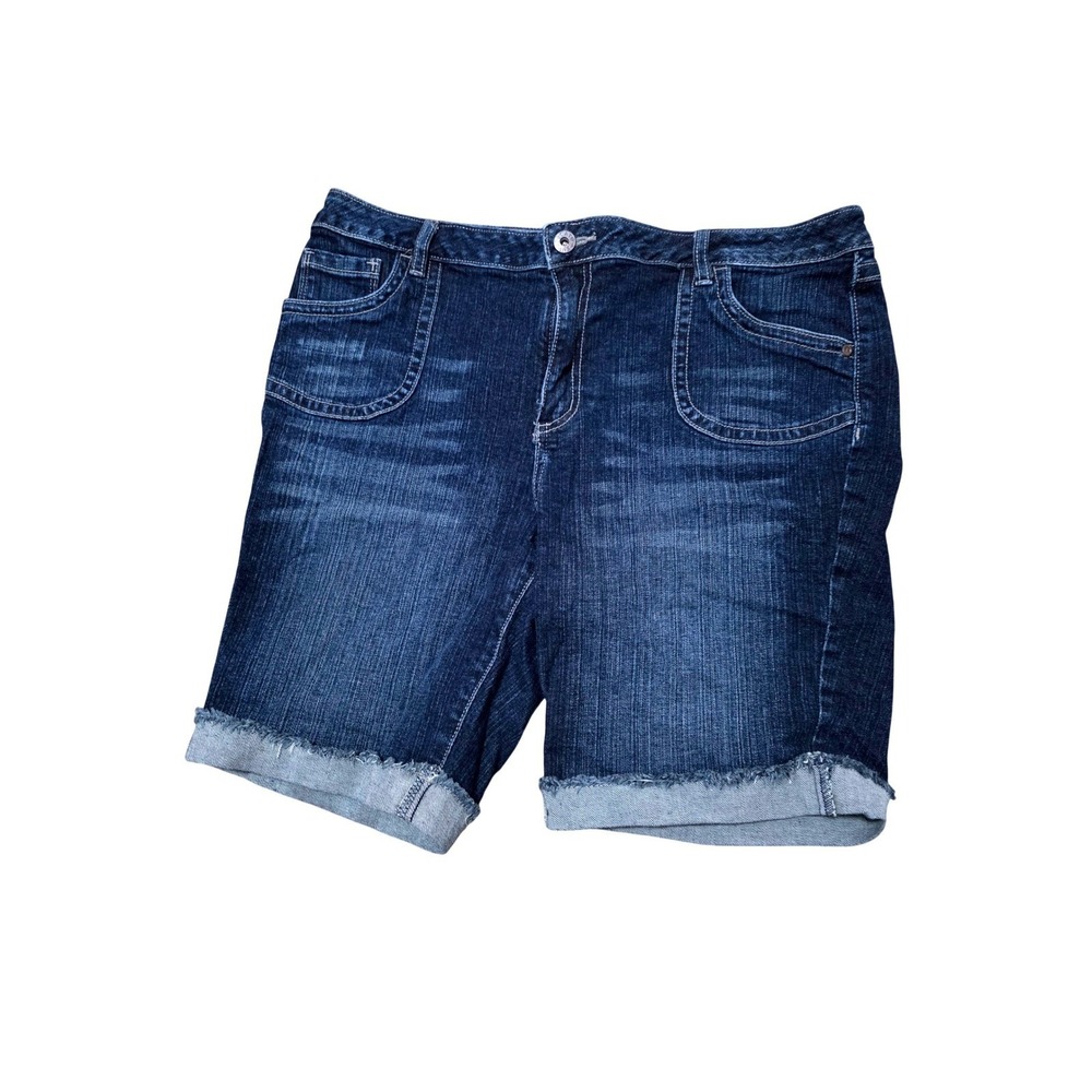 CATO Womens‎ Denim Cuffed Frayed Hem Shorts Dark Wash Size 14 A1